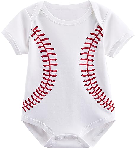 COSLAND Baby Baseball Outfit Infant Boys Cotton Bodysuit, White, 3-6 Months