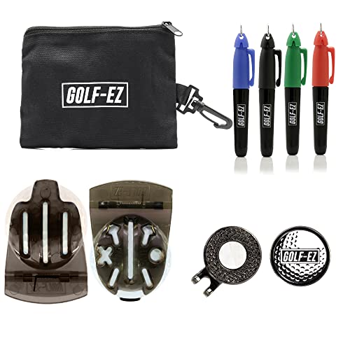 Golf-EZ TRI-LINE Golf Ball Alignment Kit with Hat Clip Ball Marker and Carry Case | Swing Path Arrows & Ball Identifiers