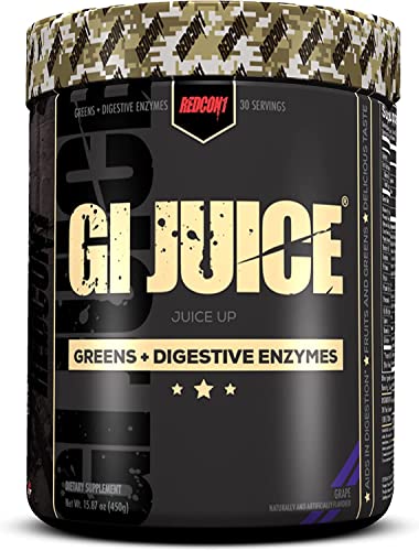 REDCON1 GI Juice, Grape - Sugar Free Greens Blend + Digestive Enzymes for Gut Health - Pre & Probiotics Greens Powder with Inulin, Apple Fiber & Betaine Anhydrous (30 Servings)