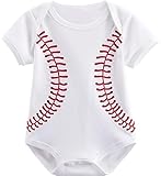 COSLAND Baby Baseball Outfit Infant Boys Cotton Bodysuit, White, 3-6 Months