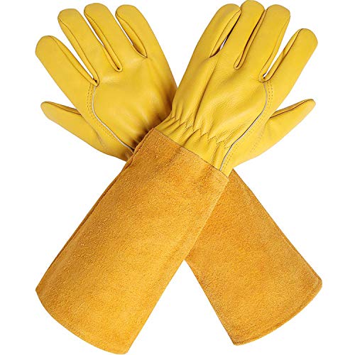 CCBETTER Rose Pruning Gloves with Extra Long Cowhide Sleeves for Men and Women,Breathable Goatskin Leather Thorn Proof Gardening Gauntlet Gloves, Best Garden Gifts & Tools for Gardener and Farmer