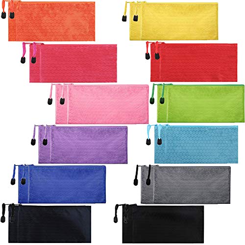 Book Cover EOOUT 24pcs Zipper Waterproof File Bag Pencil Pouch Pen Case, for Office Supplies Travel Accessories Cosmetic, 12 Colors