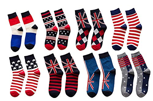 Unisex British Flag Dress Socks (8 Pairs) - Breathable Comfortable Modern Soft