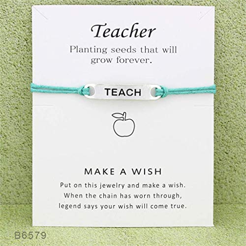 Eleusine Teach Blessing Card Bracelet Jewelry Inspirational Wish Card Wish Bracelet for Teacher'S Day Light Green B6579