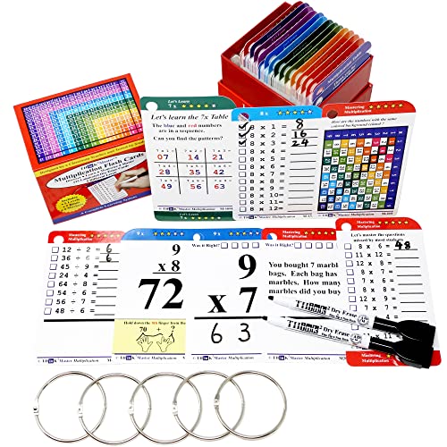 Book Cover Think2Master Premium 215 Laminated Multiplication Flash Cards. (All 0-12 X facts)| Learn More Than Multiplication.| BONUS: 2 Dry Erase Markers & 5 Rings. | Designed By A Teacher to Improve Test Scores