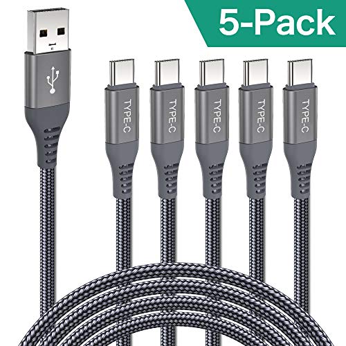 USB Type C Cable [5 Pack 3ft],USB-C Charging Cord Nylon Braided Fast Charging Compatible Samsung Galaxy Note 9 8,S10 S9 S8 Plus,Google Pixel 2 XL,LG G7 V35,Moto Z2 Z3,HTC U11/10(Gray)