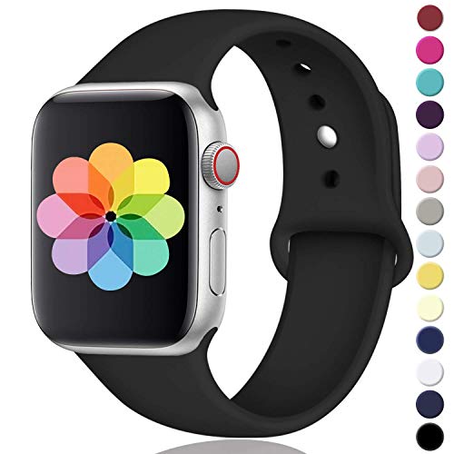 Laffav Compatible with Apple Watch Band 42mm 44mm, Small/Medium, for Women Men, Black, Silicone Sport Replacement Band Compatible with Apple Watch Series 3, Series 4, Series 2, Series 1