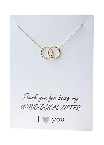 Book Cover Friendship Necklace Interlocking Circle Pendant Gift Card Family Friend Present Love for Her Gold Toned