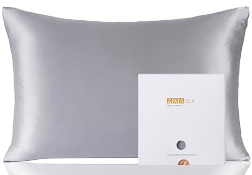 ZIMASILK 100% Mulberry Silk Pillowcase for Hair and Skin,with Hidden Zipper,Both Sides 19 Momme Silk, 1pc (Queen 20''x30'',Iron Grey)