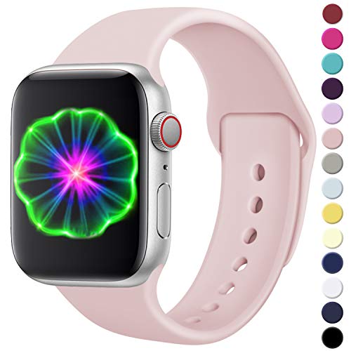 Laffav Compatible with Apple Watch Band 42mm 44mm, Small/Medium, for Women Men, Pink Sand, Silicone Sport Replacement Band Compatible with iWatch Series 4, Series 3, Series 2, Series 1