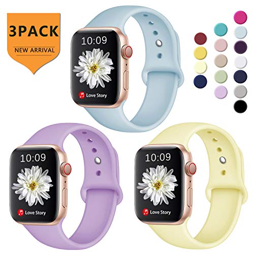 Book Cover Laffav Compatible with Apple Watch Band 38mm 40mm,S/M for Women Men, 3-Pack Silicone Replacement Band Compatible with iWatch Series 4, Series 3