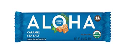 ALOHA Organic Plant Based Protein Bars |Caramel Sea Salt | 12 Count, 1.9oz Bars | Vegan, Low Sugar, Gluten Free, Paleo, Low Carb, Non-GMO, Stevia Free, Soy Free