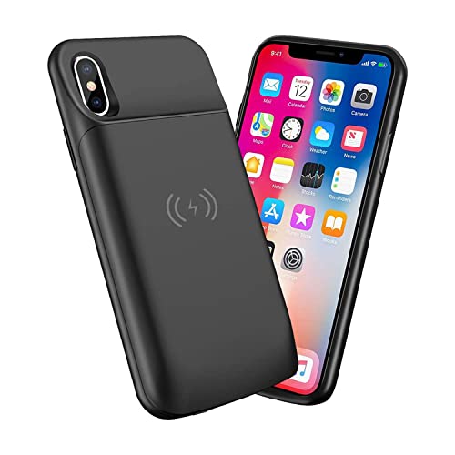 NEWDERY Battery Case for iPhone X/Xs, 6000mAh Charging Case Support Qi Wireless Charging Slim Rechargeable External Battery Pack Power Bank Compatible for iPhone X/Xs/10