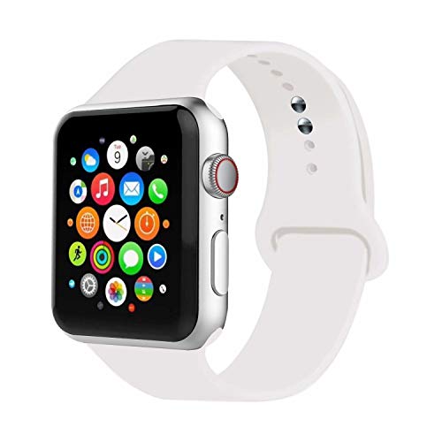 IYOU Sport Band Compatible with Watch Band 38MM 42MM 40MM 44MM, Soft Silicone Replacement Sport Strap Compatible with 2018 Watch Series 5/4/3/2/1(White,38MM, S/M)