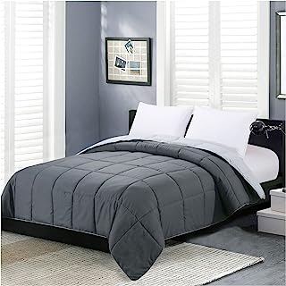 Homelike Moment Reversible Lightweight Comforter - All Season Down Alternative Comforter Queen Summer Duvet Insert Grey Quilted Bed Comforters with Corner Tabs Full/Queen Size Dark Gray/Light Grey