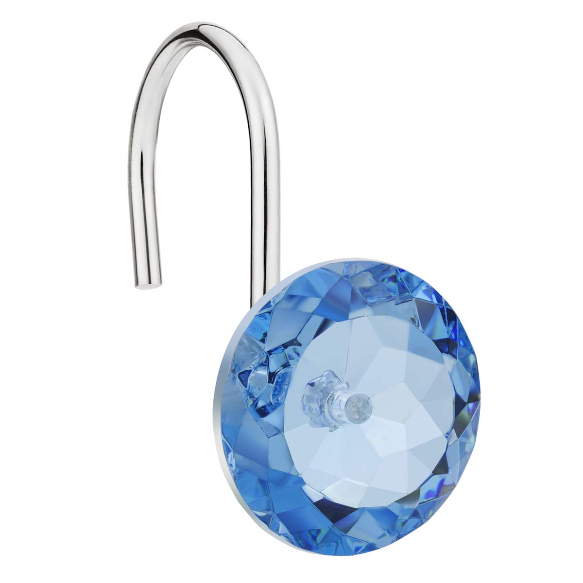 Amazer Shower Curtain Hooks Rings, Acrylic Shower Curtain Rings Stainless Steel Rust-Resistant Shower Hook Ring for Bathroom Shower Rods Curtain and Liner, Blue, 12 PCS