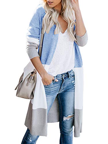 Yacooh Womens Boho Open Front Striped Knit Cardigan Sweater Lightweight Long Sleeve Coats