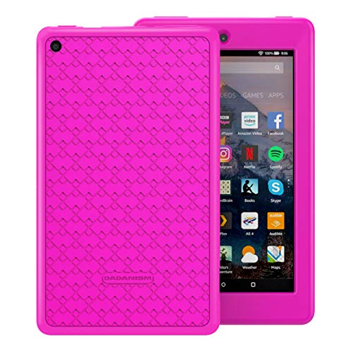 Dadanism Silicone Case Fits All-New Amazon Fire 7 Tablet (9th Generation, 2019 Release only), Heavy Duty Lightweight Shock Proof Kids Friendly Protective Back Cover, Corner Protection - Magenta