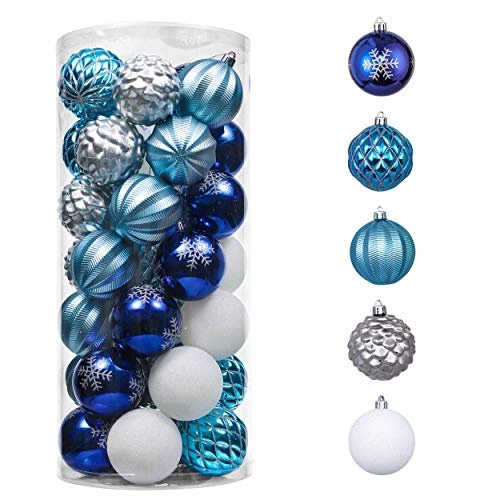 Valery Madelyn 35ct 70mm Blue Silver Christmas Ball Ornaments, Shatterproof Plastic Blue Christmas Tree Ornaments Bulk for Xmas Decoration Indoor Outdoor Home Decor
