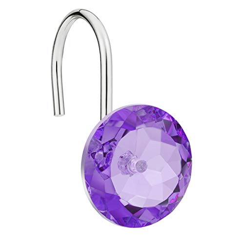 Book Cover Amazer Shower Curtain Hooks Rings, Acrylic Shower Curtain Rings Stainless Steel Rust-Resistant Shower Hook Ring for Bathroom Shower Rods Curtain and Liner, Purple, 12 PCS