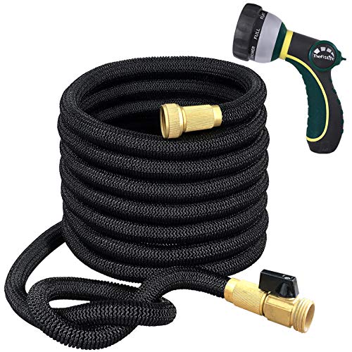 TheFitLife Flexible and Expandable Garden Hose - Triple Latex Core with 3/4" Solid Brass Fittings and 8 Function Spray Nozzle, Easy Storage Kink Free Water Hose (50 FT)