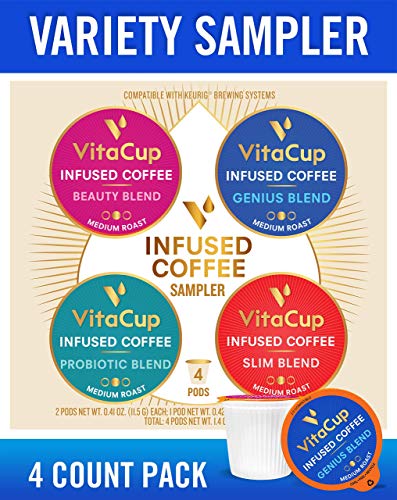 VitaCup Coffee Pods 4ct Sampler Keto Paleo Whole30 Friendly, B12, B9, B6, B5, B1, D3, Compatible with K-Cup Brewers Including Keurig 2.0