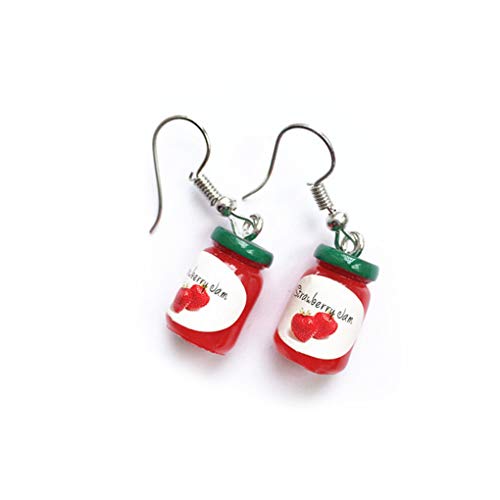 Women 3D Mini Fruit Jam Bottle Earrings Funny Simulated Bottle Ear Hook Ladies Piercing Eardrop