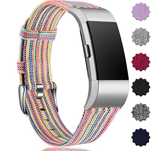Book Cover Maledan Compatible with Fitbit Charge 2 Accessory Sports Band, Soft Breathable Woven Fabric Bands Replacement Strap for Women Men, Small, Rainbow Pattern