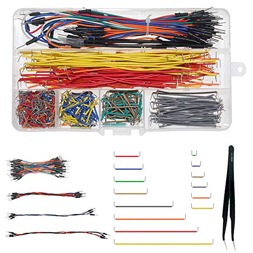 WayinTop Jumper Wire Kit, Preformed Breadboard Jumper Wire 14 Lengths Assorted + Solderless Flexible Breadboard Jumper Wires Male to Male + Tweezer for Breadboard Prototyping