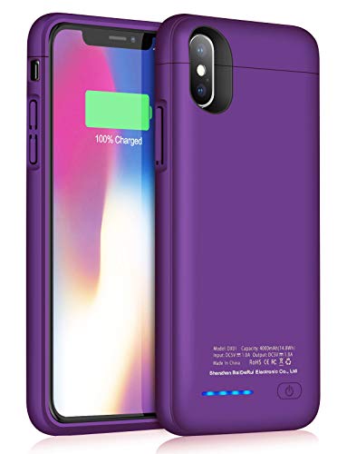 JUBOTY Battery Case for iPhone X/XS/10, 4000mAh Magnetic Slim Charger Case Extend 100% Battery Life Rechargeable Portable Backup Cover Charging Case Power Bank Phone Stand Support(A-Purple)