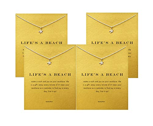 Hundred River Friendship Clover Necklace Unicorn Good Luck Elephant Necklace with Message Card Gift Card (4pack) (starfish)