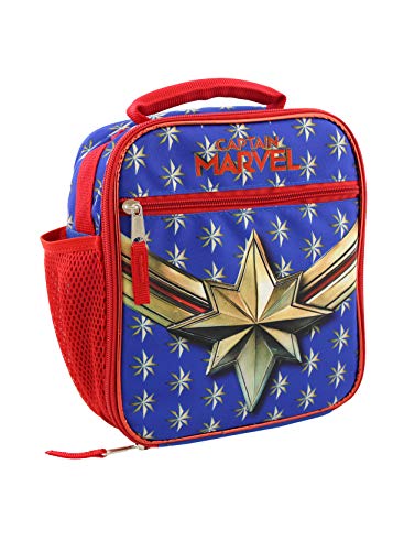 Captain Marvel Girls Boys Soft Insulated School Lunch Box (One Size, Blue/Red)
