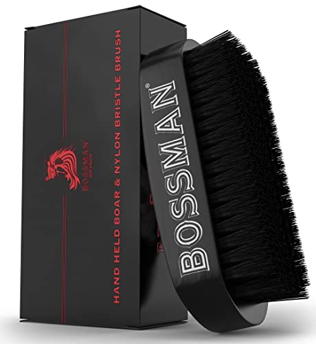 Bossman Hand Held Boar & Nylon Bristle Brush - Beard and Hair Care for Men - Detangling Hairbrush