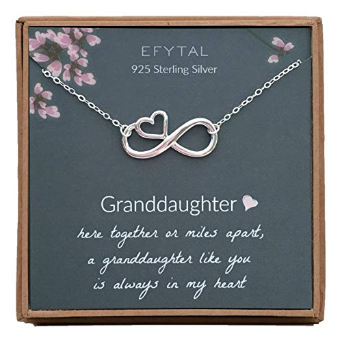 EFYTAL Gift for Granddaughter, 925 Sterling Silver Infinity with Heart Necklace from Grandmother, Gifts for Girls, Best Birthday Gift Ideas, Pendant Jewelry Necklaces, Graduation Grad