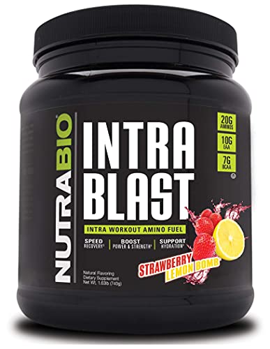 NutraBio Intra Blast - Advanced Electrolyte Performance Matrix - Amino Acid, EAA/BCAA Formula - Non-GMO, Gluten Free, Intra and Pre Workout Powder - 30 Servings - Strawberry Lemon Bomb