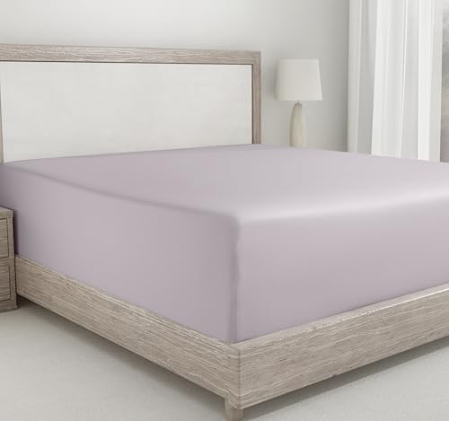 400 Thread Count 100% Cotton Fitted Sheet - Lavender King Size 1 Fitted Sheet Only, Long Staple Combed Pure Natural Cotton Sheet, Soft Sateen Weave - Fits Mattress upto 18" Deep Pocket
