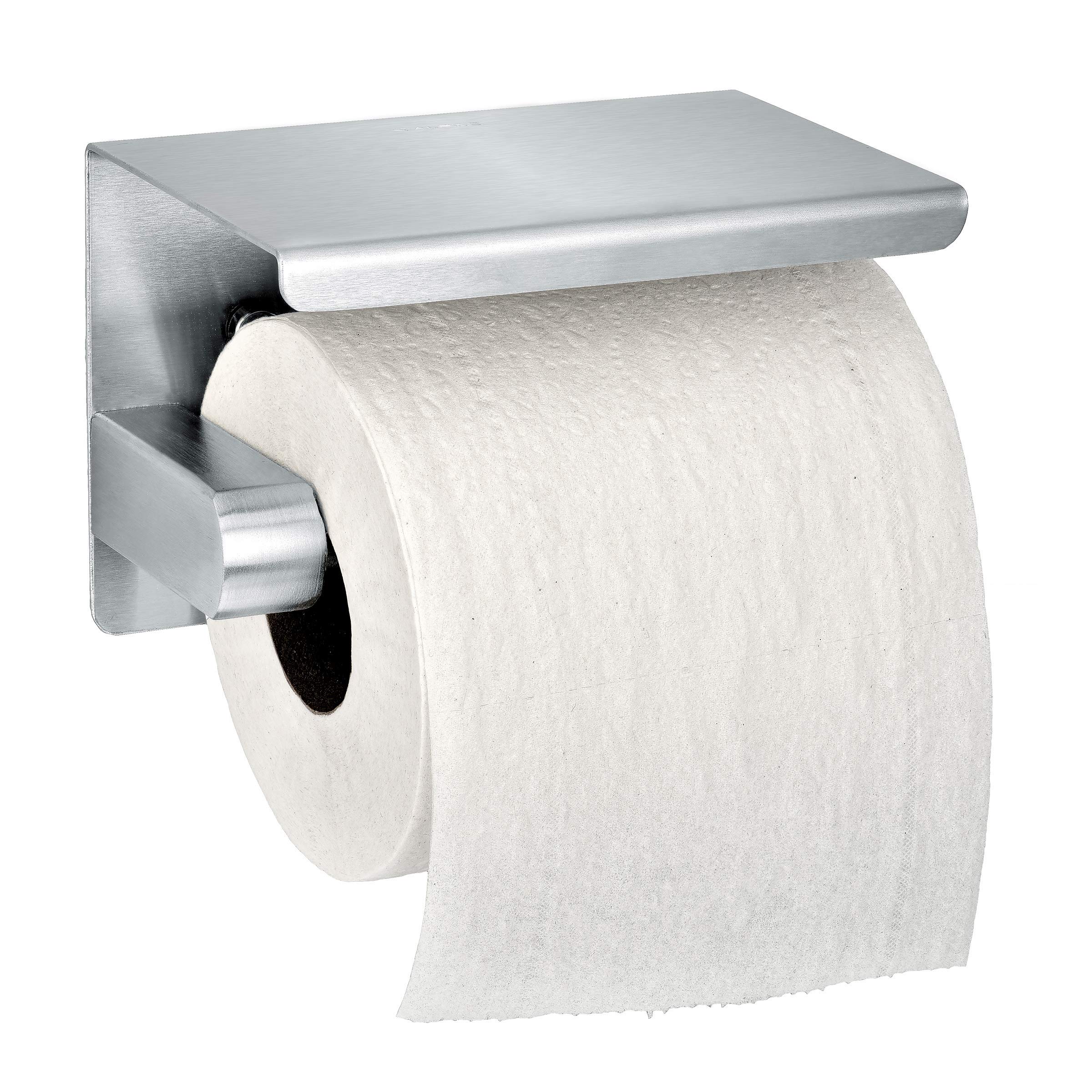 Alpine Industries Single Toilet Paper Holder with Shelf Storage Rack - Wall Mount & Decorative Stainless Steel Tissue Roll Dispenser for Restroom & Bathroom Stainless Steel Single
