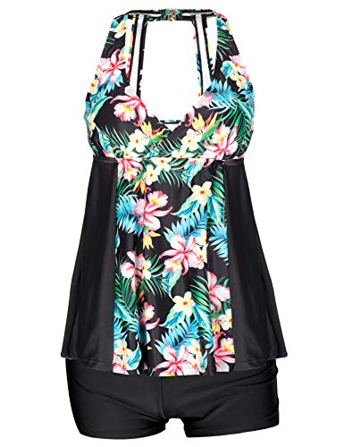 LAZOSAL Womens Ruffle Layered Tankini Two Piece Printed Swimsuits Tummy Control Bathing Suit
