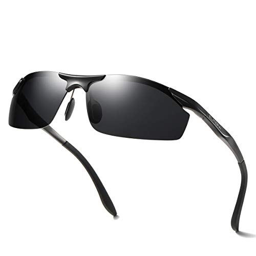 ELITERA Mens Sunglasses Polarized Sports Rectangular Sunglasses for Men Polarized UV Protection Driving Fishing Travel E8179 (BLACK&GREY, 70)