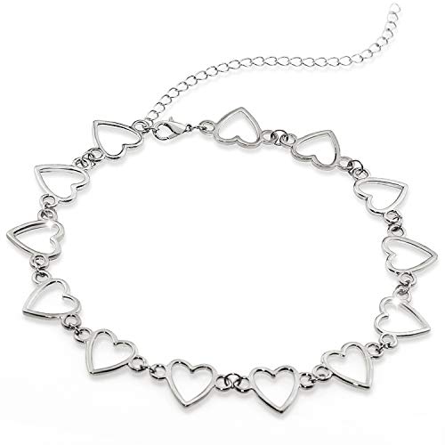 Suyi Choker Necklace - Simple Heart Chain Choker Statement Clavicle Necklace Gift for Women Girls Necklace Jewerly HeartSilver