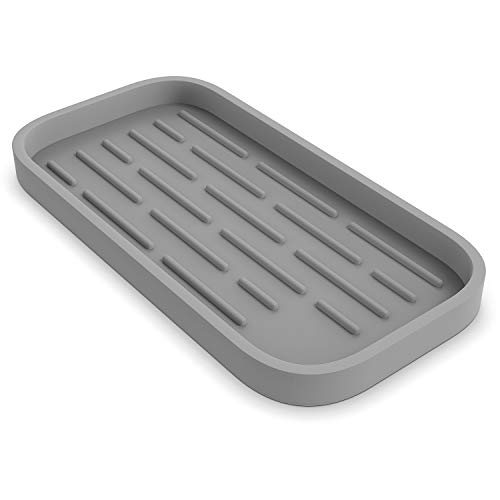 ZAPPOWARE Silicone Kitchen Sink Organizer Tray - Sponge Holder - 9.6" X 4.9" (Gray) - Set -2pcs