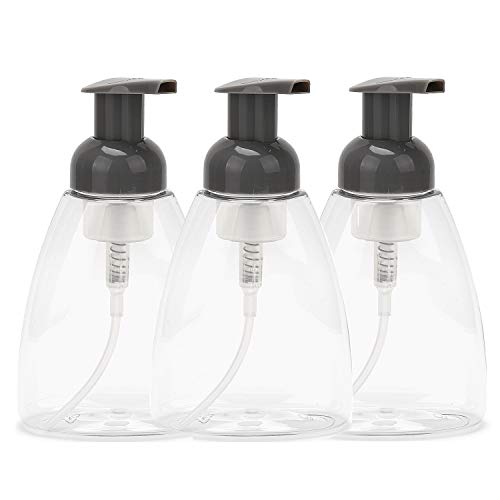 Foaming Soap Dispensers Pump Bottle (3-Pack) ULG 10oz / 300ml Empty Oval Foam Bottles Liquid Hand Soap Containers BPA Free Plastic for Bathroom Kitchen Countertop Gray