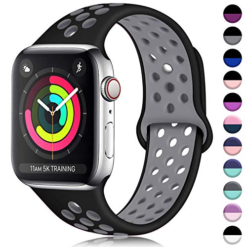 ilopee Waterproof Sport Band Compatible with Apple Watch Series 4 3 2 1, Fashionable Strap for iWatch 42mm 44mm, Black/Gray, M/L