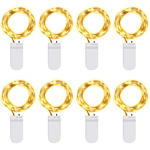 Cotcool 8 Pack Yellow 7.2ft 20 Led Fairy Lights Battery Operated Starry String Light Firefly Lights for Costume Wedding Bedroom Halloween Christmas Easter Party Table Decor
