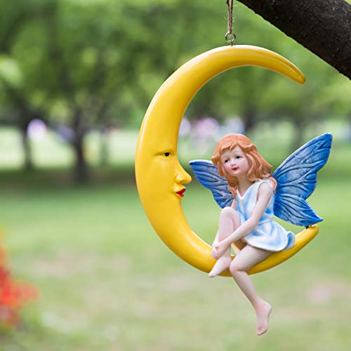 Moon Fairy Outdoor Hanging Decor - can be Included in Fairy Garden Kits for Girls - 9 Inches Fairies Figurines Miniatures - Fairy Gardens Accessories - Parties or Wedding Supplies - Fairy Figures