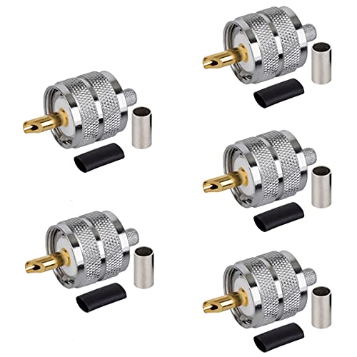 Pack of 5 UHF PL259 PL-259 SO239 Male-Plug Crimp RF Connector for RG58/U LMR195 Coax Cable Compatiable with Ham RadioÂ 