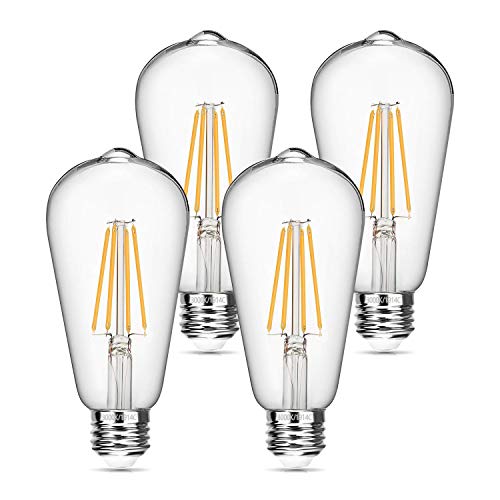 Vintage LED Edison Bulb 6W Dimmable LED Filament Bulb 60W Equivalent 3000K Soft White 620LM E26 Base ST64 Antique Light Bulbs Decorative Clear Glass for Home, Reading Room, Bathroom, Kitchen, 4 Pack