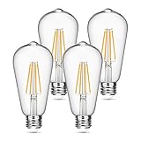 Boncoo Vintage LED Edison Bulb, Dimmable LED Filament Bulb 6W 3000K Soft White ST64 Antique LED Bulbs, 60W Equivalent 620LM E26 Base Clear Glass Decorative Bulb for Home, Kitchen, 4 Pack