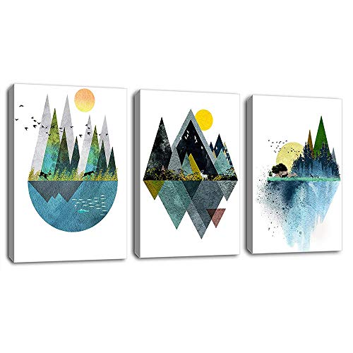 Wall Art for Living Room Sunset Canvas Prints Picture Bathroom Wall Decor Abstract Geometric Mountains Artwork Landscape Canvas Painting Deer Murals for Walls Bedroom Office 12"x16"x3 Panels