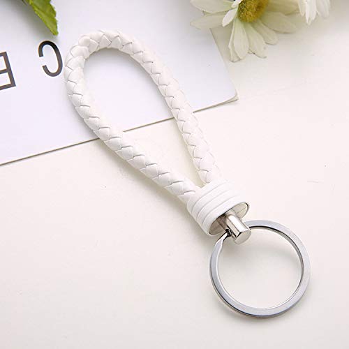 Book Cover homectrl Wonbo Braided Leather Key Chain Double Keyring Handbags Holder (White)